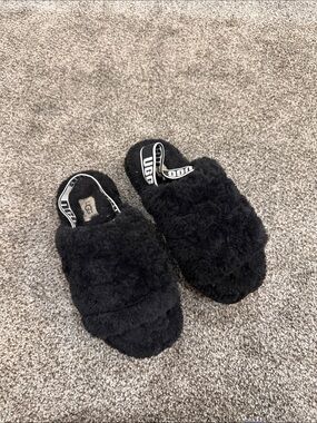 UGG Black Shearling Slide with Branded Heel Strap